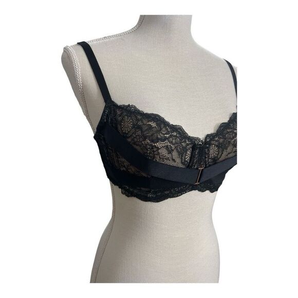 Adore Me Black Floral Lace Sheer Underwire Bra Size 34D Scalloped Lingerie - Picture 11 of 14